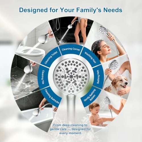 Hibbent All Metal 8" High Pressure Rain Shower Head Combo, Chrome | cUPC Certified Rainfall Shower Head with handheld 10 Sprays, 16'' Adjustable Extension Arm, 71'' Hose, Showerhead Holder - color: Chrome, style: Square 8''