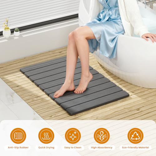Dayacoco Non Slip Stone Bath Mat, 23.2 x 15.3 in Foldable Quick Dry Stone Shower Mat, Diatomaceous Earth Bath Mat for Bathroom, Kitchen, Easy to Clean (Grey) - color: Grey