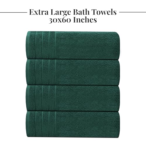 4 Piece Extra Large Bath Towels 30 x 60 Inches, Hunter Green | 100% Cotton, Larger & Lighter Weight, Quicker to Dry, Super Soft and Absorbent, Perfect for Bathroom - color: Hunter Green