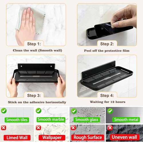 Wall Mounted Floating Shelf, Self Adhesive Shelf, No Drill Adhesive Wall Shelf, Floating Shelves Damage-Free Expand Walls Space for Living Room Kitchen Bathroom (2, Black) - color: Black