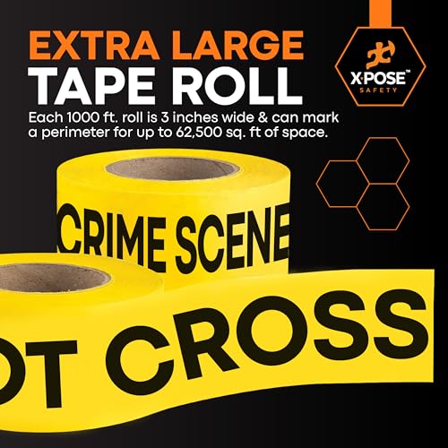 Xpose Safety 3 Mil Yellow Police Line Do Not Cross Tape – (2 Rolls) | 3" x 1000' High-Visibility Barricade Tape for Construction Sites, Hazards, Crime Scenes - color: Police Line Do Not Cross, size: 3 Mil