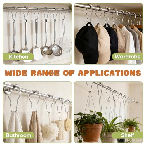 12 Shower Curtain Hooks, Suitable for Bathroom Shower rods for Rust-Proof Decorative Stainless Steel Shower Curtain Hooks, Silver