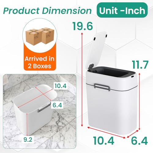 FDW 2.2 Gallon Bathroom Trash Can with Lid,Automatic Sensor Plastic Waste Bin Slim and Small Trash Can for Living Room,Bedroom,Office (Pack of Two)