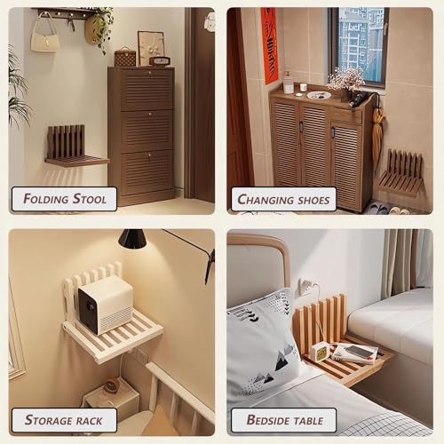 White Folding Shoe Changing Stool for Children, Wall Mounted Hidden Shoe Changing Stool, Folding Wall Mounted Bedside Table, Bathroom Shower Chair - size: White folding stool bedside table