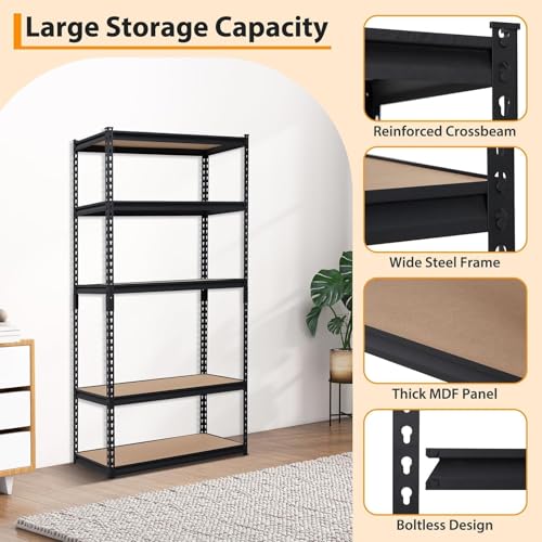 Storage Shelving Unit, 5-Tier Adjustable Metal Storage Shelves, 36" L x 18" W x 72" H Heavy Duty Garage Storage Shelves for Kitchen Pantry Basement Bathroom Laundry - size: 36" L x 18" W x 72" H