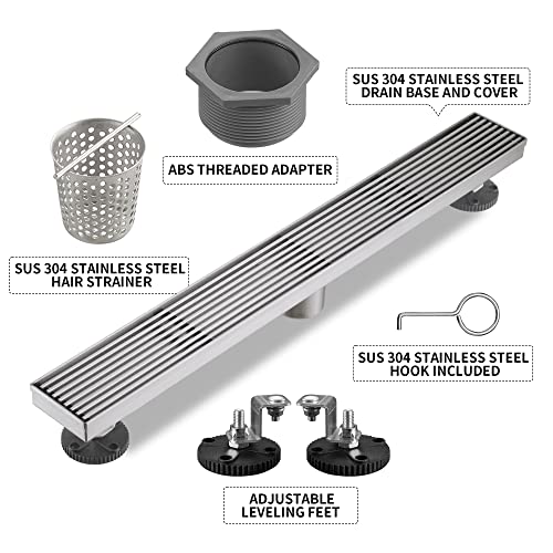 Linear Shower Drain 24 Inch, Brushed Nickel 304 Stainless Steel Rectangular Shower Drain, 51L/Min Fast Drainage Floor Linear Drain, US Standard CUPC Certified, Brushed Silver, SD-108-24S - color: Brushed Silver, size: 24 Inch