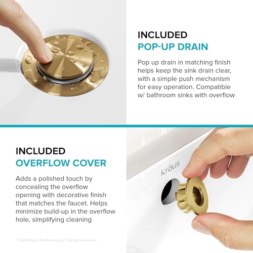 KRAUS Indy Centerset Bathroom Faucet in Spot-Free Brushed Brass with 2 Handles, Pop Up Drain and Supply Lines, FUS-14102SFBB - color: Spot Free Brushed Brass, style: Centerset