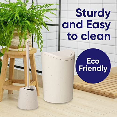 Superio Bathroom Trash Can with Toilet Brush Set Eco Friendly Modern Small Waste Basket Plastic Garbage Can with Swing Lid and Toilet Bowl Cleaner Bathroom Accessories Set