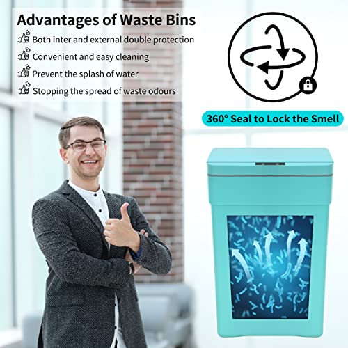 BLKMTY 13 Gallon Trash Can with Lid, Blue, Polypropylene, 13.0 Gallons, Touchless Trash Can, Automatic Garbage Bin, No Odor, Healthy Life | Motion Sensor Garbage Can, for Kitchen, Home, Office, Bathroom - color: Blue