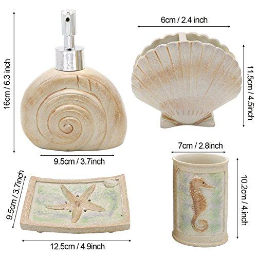 Bathroom Accessories Set, 5 PCS Bath Ensemble Set Includes Soap Dispenser, Soap Dish, Tumbler, Toothbrush Holder - Polyresin Glass for Home, Office, Superior Hotel - color: Beige