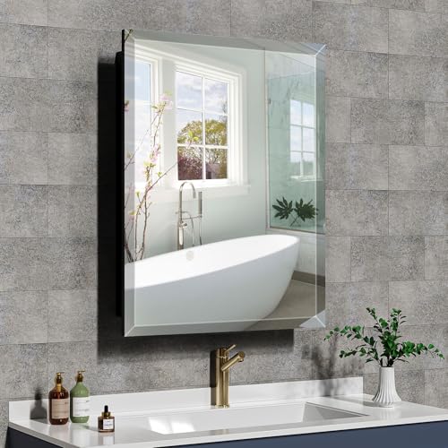 20X26 Inches Medicine Cabinet, Wall Mounted Bathroom Cabinet wirh Beveled Mirror, Recessed or Surface Medicine Cabinet with Storage - size: 20X26 IN