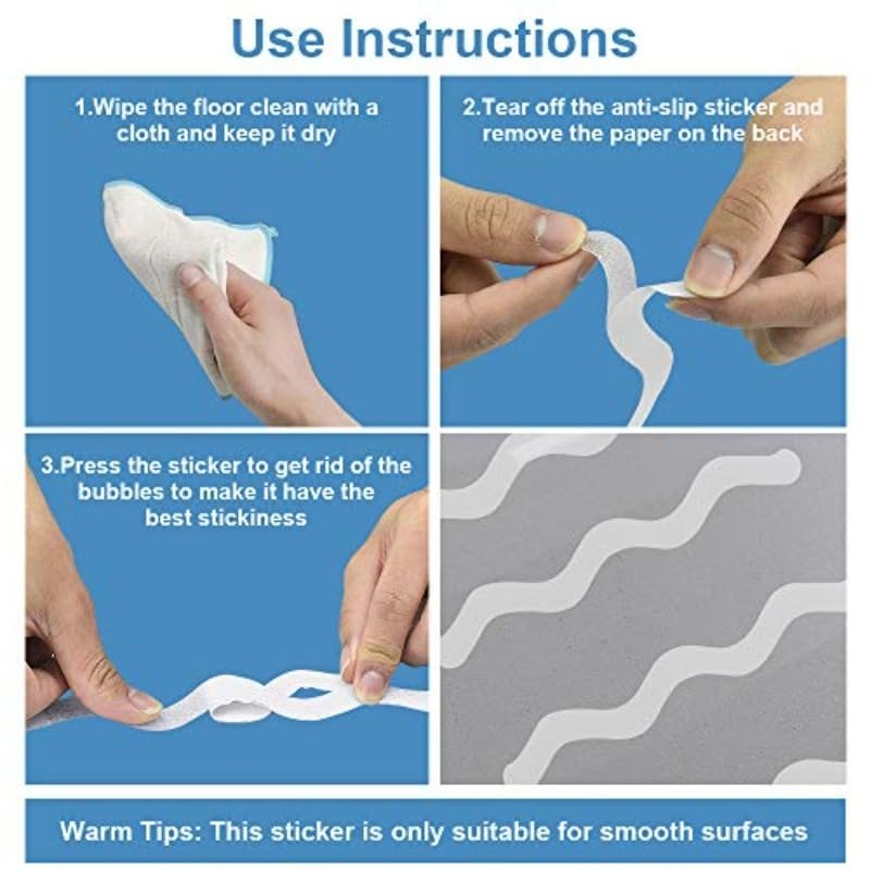 Anti Slip Shower Stickers Bathroom Anti-Slip Strip, Transparent Bathtub Anti-Slip Sticker Tape for Bathroom Tub Floor (透明-12pcs)