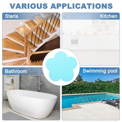 PATIKIL 12 Pcs Non Slip Bathtub Stickers, Anti Slip Shower Stickers with Scraper Bathroom Shower Floor Decals Flower Shape Cute Treads Tubs, Blue - color: Blue