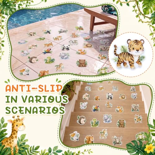 Fullhawl 30 Pcs Safari Animal Non Slip Bathtub Stickers Colorful Safari Animal Anti Slip Shower Stickers Shower Floor Nonslip Sticker Applique Adhesive Decals Treads with Scraper for Bathtub Bathroom - style: Safari Animal