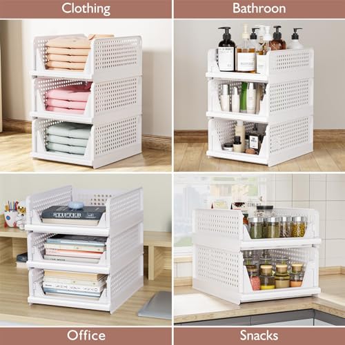 CTSNSLH 5 Pack Closet Organizers Stackable Storage Box | White Stackable Plastic Drawer Bins for Closets, Wardrobes, Kitchens, Bathrooms, Offices - size: 5 PACK-L