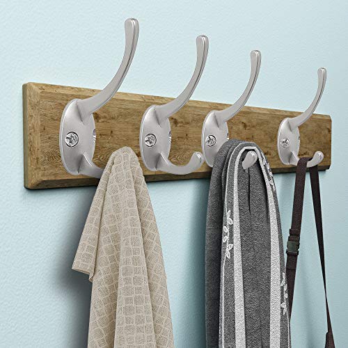 IBosins 12 Pack Silvery Double Coat Hooks Wall Mounted with 24 Screws | Retro Double Hooks Utility Hooks for Coat, Scarf, Bag, Towel, Key, Cap, Cup, Hat - color: Silver