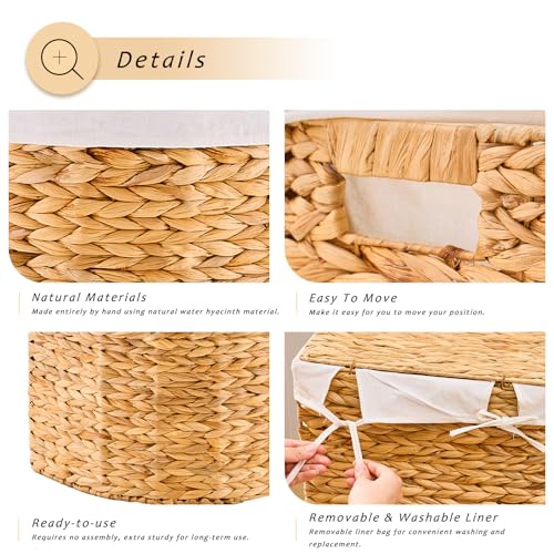 Half Round Wicker Laundry Hamper with Lid and 2 Removable Liner Bags, Handwoven Natural Water Hyacinth Laundry Basket for Dirty Clothes, Natural - color: Natural, size: 120L