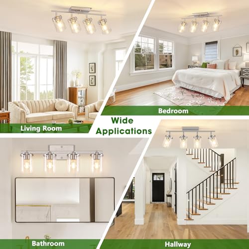 FadimiKoo 4-Lights Brushed Nickel Kitchen Lighting Fixtures Ceiling, Black Semi Flush Mount Ceiling Light with Clear Glass Shades, Adjustable Close to Ceiling Lamp for Dining Room Hallway Bedroom - color: Brushed Nickel, size: 4-Lights