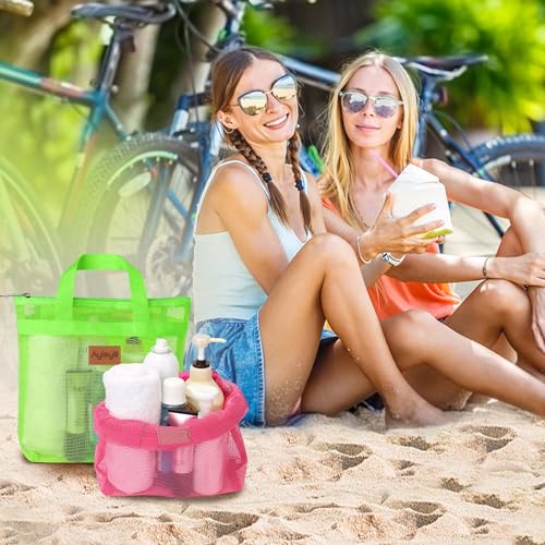 Hommtina 2 Pcs Shower Mesh Caddy Bag Quick Dry Hanging Toiletry and Bath Organizer for Travel and Swimming with Zipper (Roes-Green) - color: Roes-Green