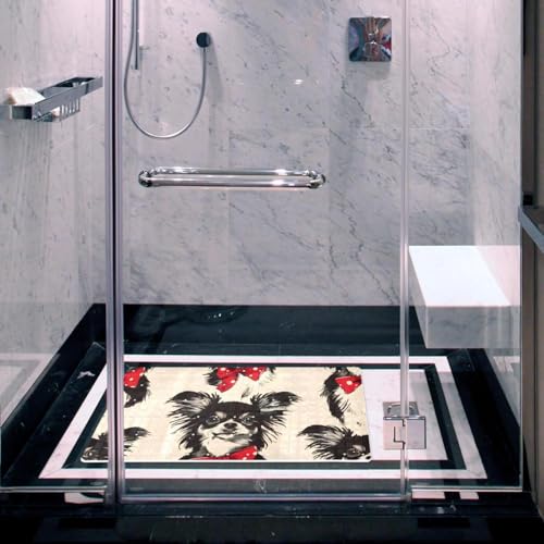 Dogs with Red Bow Bath Tub and Shower Mats, Non Slip Bathmat with Drain Holes and Suction Cups for Bathroom Floor, 15.1 x 26.8 Inch - color: Multi 05
