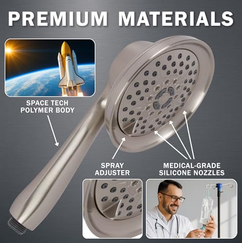 Massage & Mist Hand Shower Kit - 2.5 GPM - Brushed Nickel | 6 Function, High Pressure, Adjustable Handheld Showerhead with Hose and Mount, Easy Install for Boosting Low Water Flow - color: Brushed Nickel, size: 2.5 GPM