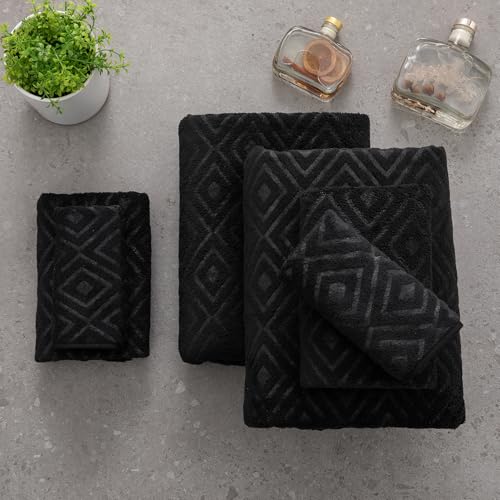 Smuge 18-Piece Bath Towel Set, Include 6 Bath Towel Sheets, 6 Hand Towels and 6 Washcloths - Highly Absorbent Quick Dry 100% Microfiber,Ultra Soft Bathroom Towel Set (Black) - color: Black, size: 18 Pcs Bath Towel Set