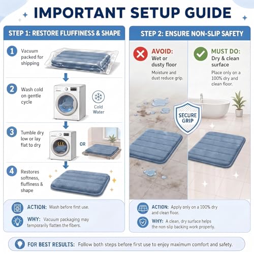 Bathroom Rugs Set 3 Piece, Memory Foam Bath Rugs, Non Slip Washable Bathroom Rug Set, Extra Soft Absorbent Bath Mats with U-Shaped Toilet Rug, Dusty Blue - color: Dusty Blue