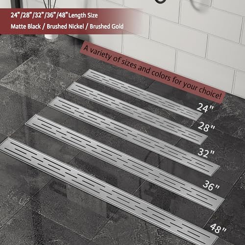 Linear Shower Drain, 24" Brushed Nickel, Easy to Install & Clean | Including Hair Catcher & Removable Grate, Fits No-hub System, 304 Stainless Steel(Drain Base Not Included) - color: Brushed Nickel, size: 24 inch