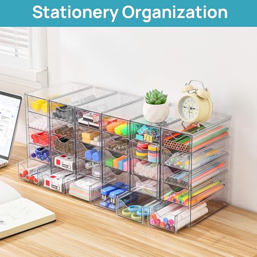 Vtopmart Acrylic Desk Organizer with 30 Drawers for Office, Makeup, Crafts | Clear Storage Drawers for Office Supplies, Desktop Organization for Makeup, Jewelry, Art Crafts, Bead, Pen, Stationary - style: D