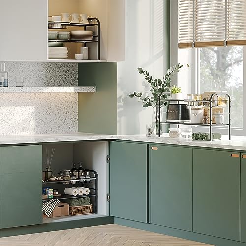 Under Sink Organizers and Storage,Expandable under cabinet organizer Shelf | 2 tier expandable shelf for kitchen,bathroom,6 Removable ABS Panels and 2 Baskets,Adjustable partition height,20.7-32.3" W - size: 6 Panels and 2 Baskets