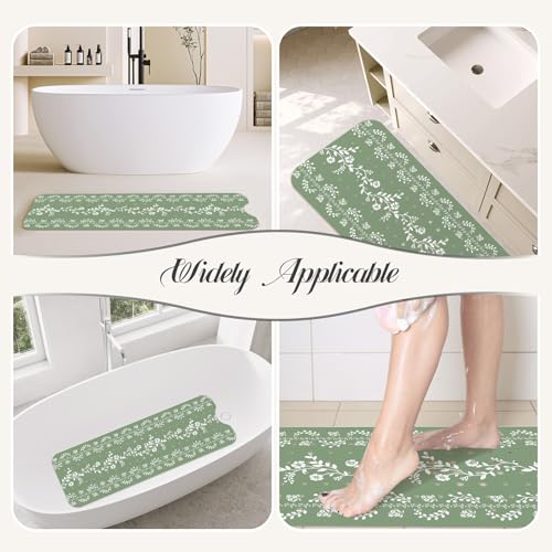SHUCHING Green Bath Mat for Tub Non Slip-40x16 Inch, Flower | Bathtub Mat for Women & Elderly Mold Free, Long Shower Mat for Inside Shower with Suction Cup, Machine Washable - color: Green