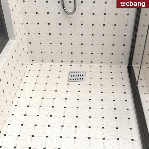 4 Inch Square Shower Drain Brushed Floor Drain with Flange Square Holes Pattern Cover Grate Removable SUS304 Stainless Steel Watermark&CUPC Certified Brushed - color: Brushed, size: 4 Inch