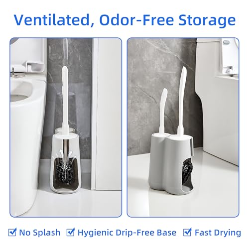 Toilet Brush and Holder Set with Pumice Stone Toilet Bowl Cleaner | Long-handle Scrubber with Ventilated Holder and Pumice Stone for Hard Water Stains, Limescale and Toilet Rings - color: Gray