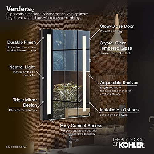 Kohler Verdera 20 in. W x 30 in. H Surface-Mount Lighted Medicine Cabinet - size: 20" W x 30" H, style: Lighted