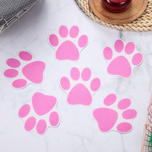 Mudder 20 Pcs Non Slip Bathtub Sticker Cute Anti Slip Shower Sticker Adhesive Black Grey Pink Paw Decal Safety Traction Grip Treads Appliques for Bathtub Pool Boat Stair Shower Floor(Pink) - color: Pink