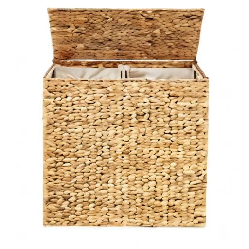 Best Choice Products Large Double Laundry Hamper with Lid, Natural Handwoven Water Hyacinth, 2 Sections w/ 2 Machine Washable Linen Liner Bags, Portable, Handles - Natural - color: Natural
