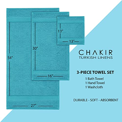 Chakir Turkish Linens Personalized 3 Piece Towel Set, 100% Cotton Luxury Turkish Towels for Bathroom, Soft Absorbent Towel Set with Bath Towel Hand Towel and Washcloth, Aqua - color: Aqua
