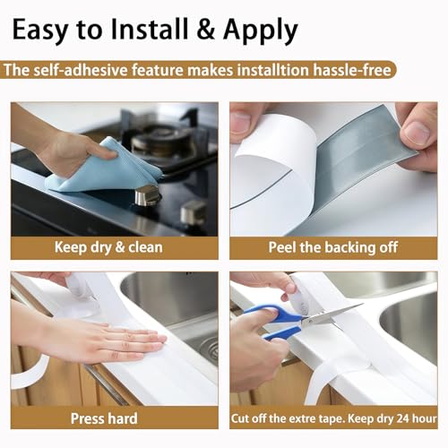 Caulk Tape, 10.5FT Peel and Stick Waterproof Seal Tape - No Tools No Mess Self-Adhesive Waterproof Tape for Toilet Bathtub Sink Tub Kitchen Countertop, Flexible PVC Strip Filler Caulking Tape - color: 1 Roll-Clear