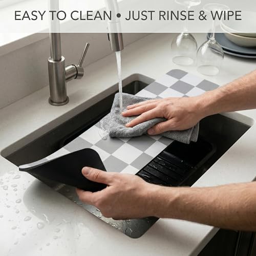 Cuttable Faucet Mat for Kitchen Sink: 30"Lx5.5"W DIY to Fit Irregular Sink with 2 & 3 Holes or Soap Dispenser - Customizable Checkered Absorbent Sink Splash Guard & Bathroom Counter Protector - size: 6" x 2'6"