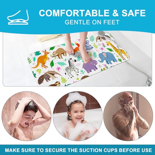 Baby Bath Mat for Tub Non Slip Kids, BPA Free Extra Long Bathtub Mat 40x16 with Drain Holes and 200 Suction Cups, Non Toxic Machine Washable Toddler Bath Mat, Eco-Friendly Certified - color: M-purple Hippopotamus