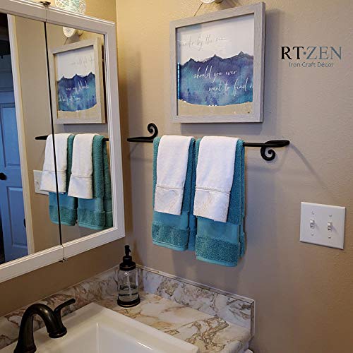 Farmhouse Bathroom Towel Holder Wall Mount, Matte Black Decoration | Wrought Iron Metal Towel Bar Rod, Handmade Home Decor Kitchen Hanger Organizer (24'' - Fits 24 Inch Towels) - size: Large, style: Swirl