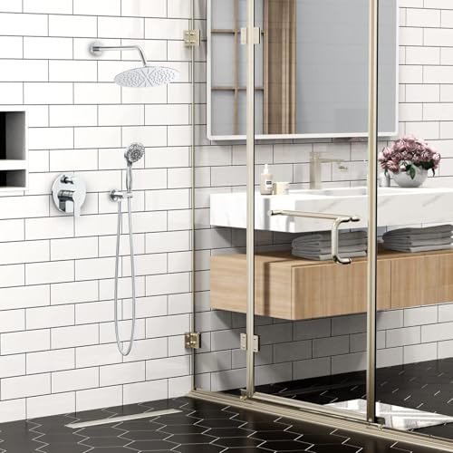 SR SUN RISE Shower Faucet - 12 Inch Multifunctional High Pressure Shower Head System with Handheld Shower Head Fixtures - Valve Included - Polished Chrome - color: Polished Chrome, size: 12 Inch