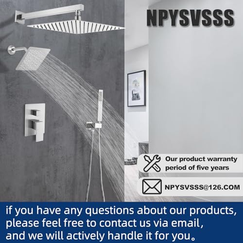 12" Shower Faucet Set Rain Shower System with 6" Wall Mounted Head Full Body Luxury Rain Shower System Rainfall Shower Head with Handheld Combo,3 Way Pressure Balance Valve Kit,Brushed Nickel - color: Brushed Nickel, style: HG-12inch+6inch