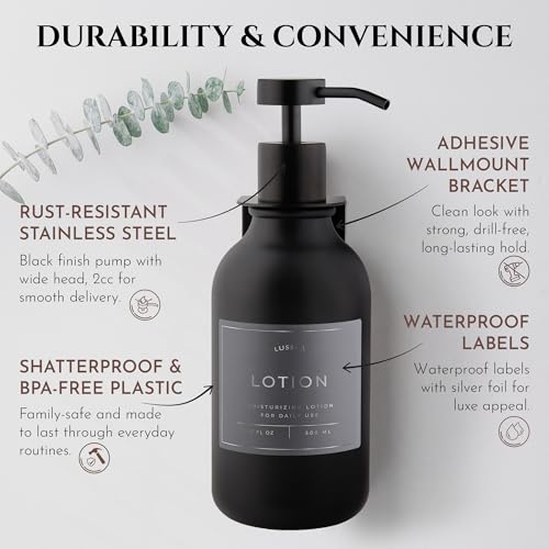 Shower Shampoo Dispenser Wall Mounted – 3 Refillable 16.9 oz Black Bottles with Stainless Steel Pumps & No-Drill Adhesive Holders – Soap Dispenser Set for Bathroom (3 X Black) - color: 3 X Black