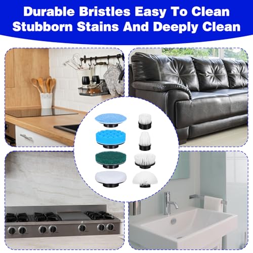 Electric Spin Scrubber Replacement Brush Heads, 8 Pack Cordless Spin Scrubber Brush Replaceable Heads with Base and Storage Bag, Rotatable Cleaning Brushes for Household Bathroom Floor Tile Car