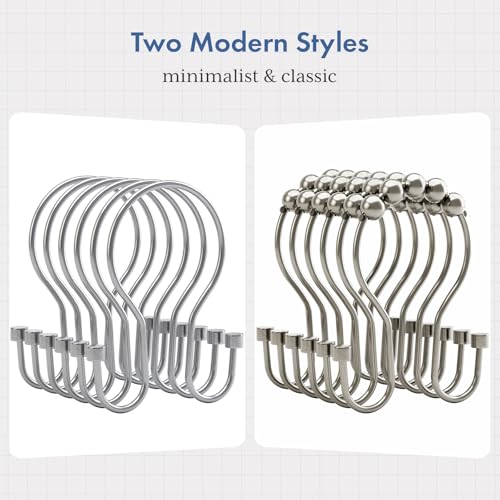 Bathway Shower Curtain Hooks Chrome Shower Curtain Rings with Cylindrical Design, 12Pcs Metal Shower Curtain Hooks Rust Proof, Smooth Glide Double Shower Hooks Rings for Shower Curtain - color: Chrome, style: Minimalist Shower Hooks with Cylinders