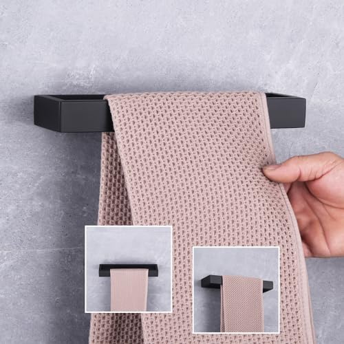 GERZWY Modern Black Towel Holder SUS304 Stainless Steel Towel Hanger Towel Ring for Bathroom Lavatory Wall Mount Contemporary Style HG1706-BK - color: Black