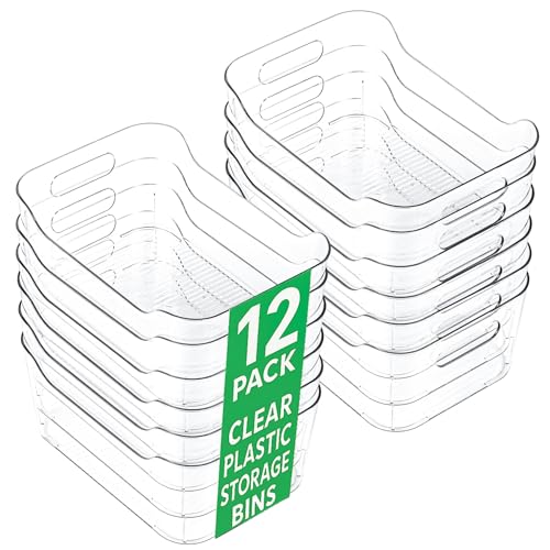 CiWiVOKi 12 Pack Clear Plastic Storage Bins, Acrylic Organizer and Containers with Handle for Pantry, Cabinet, Closet, Refrigerator, Freezer, Bathroom, Kitchen Under Sink Storage - size: 12 Pack