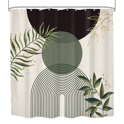 Dark Green Boho Black Bohemian Abstract Bathroom Shower Curtain Set | Teal Geometry look; 72"W x 72"L. waterproof HD print, quick-dry fabric and free hooks for easy setup. - color: A-04black Green, size: 72"W x 72"L (Pack of 1)