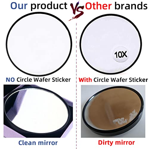 10X Magnifying Makeup Mirror with 1 Tweezers Portable Round Mirror 2 Suction Cups Travel Set for Eyebrow Tweezing Blackhead Blemish Removal Bathroom Magnified Cosmetic Mirror (Diameter 4.3 inches) - size: 4.3"L x 4.3"W